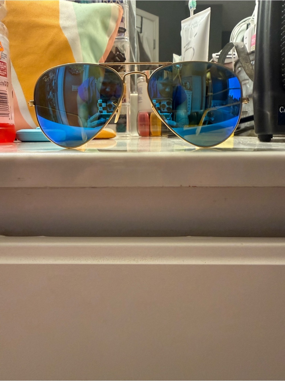 Ray-Ban Aviator Sunglasses - Gold Frame with Blue Mirrored Lenses